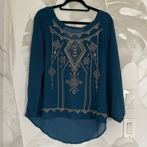Francesca’s Blu Pepper blue Teal Shirt